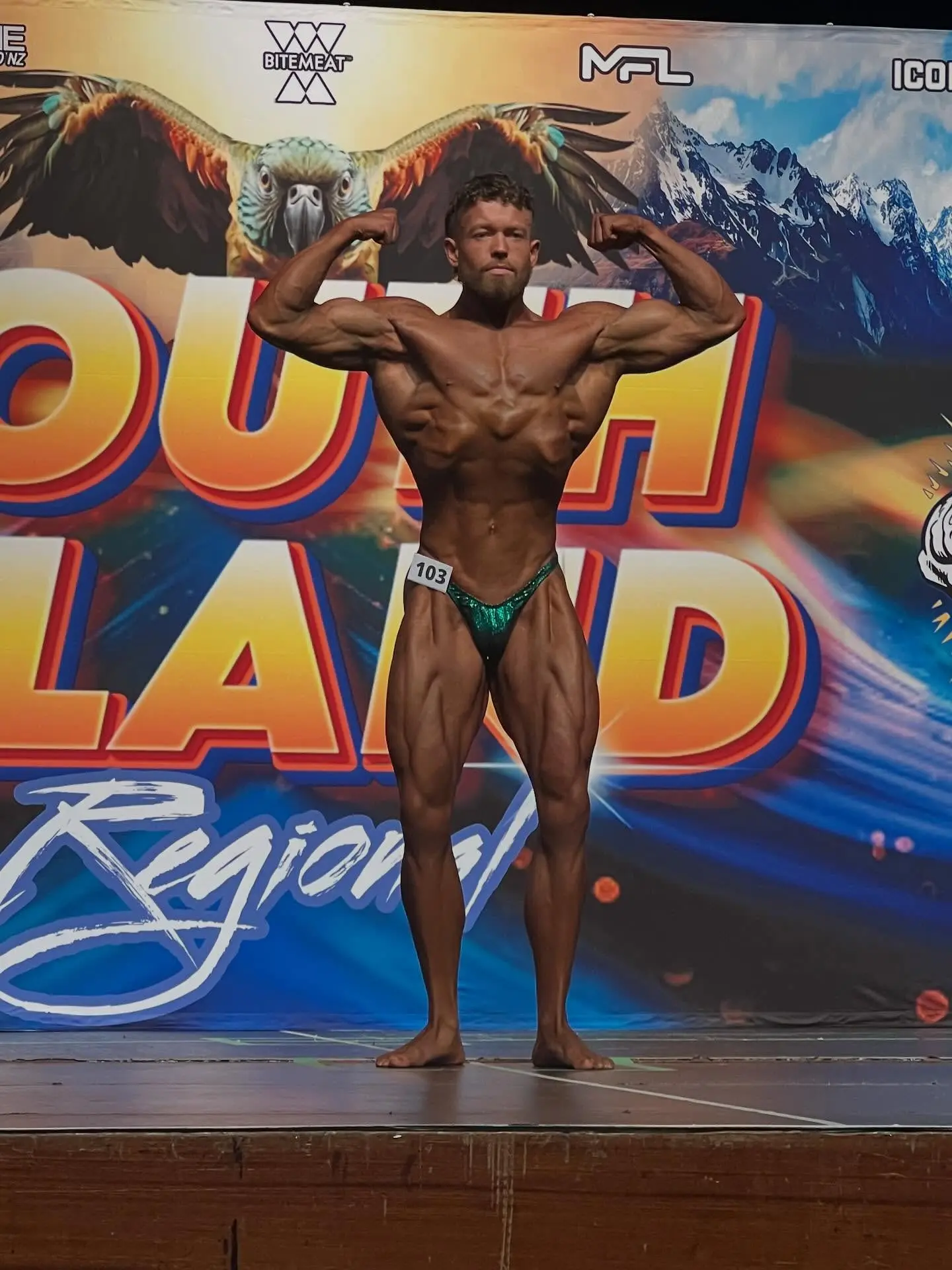 James on stage at the South Island Champs 2025