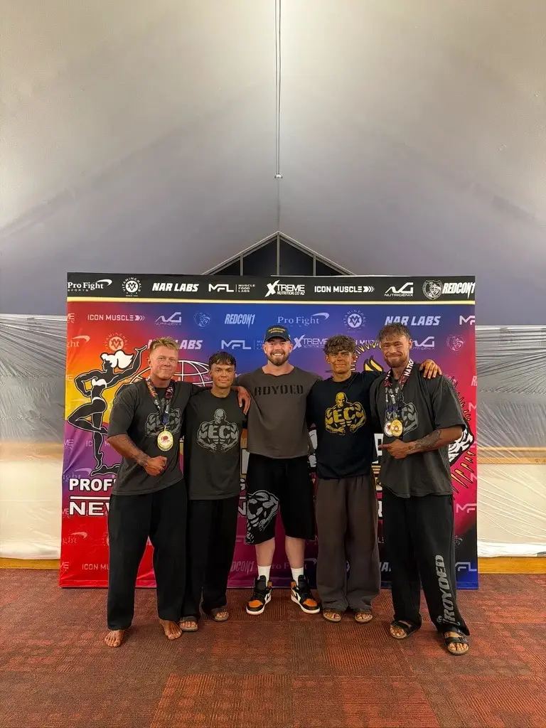 James with four athletes in Team Ecroyd and ROYDED tees
